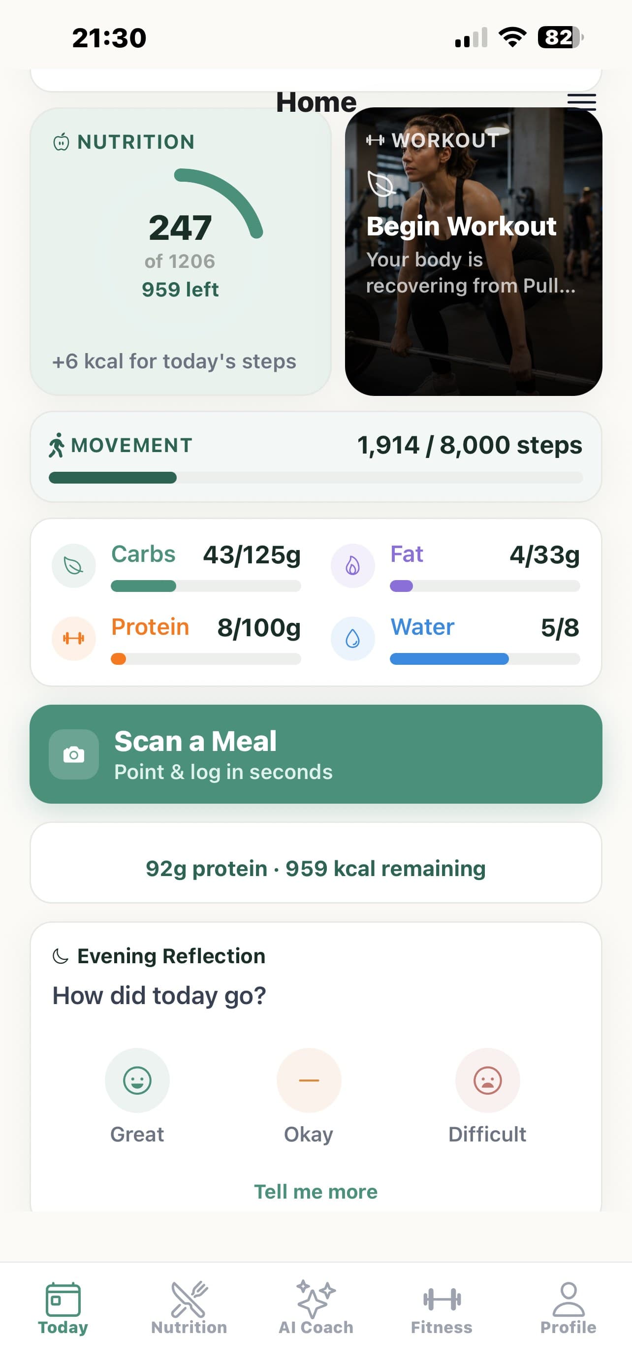Nutraxis app screenshot: Home Dashboard