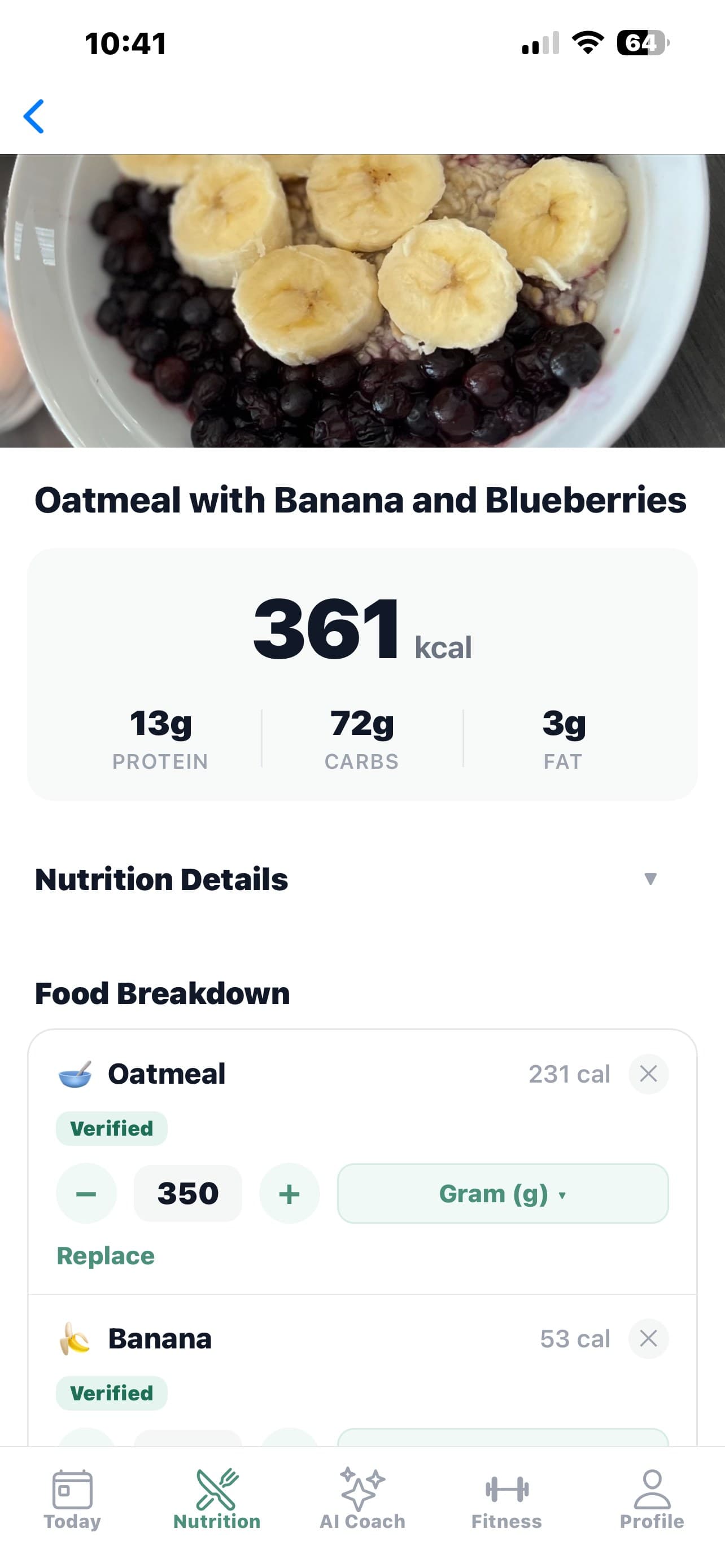 Nutraxis app screenshot: AI Meal Analysis