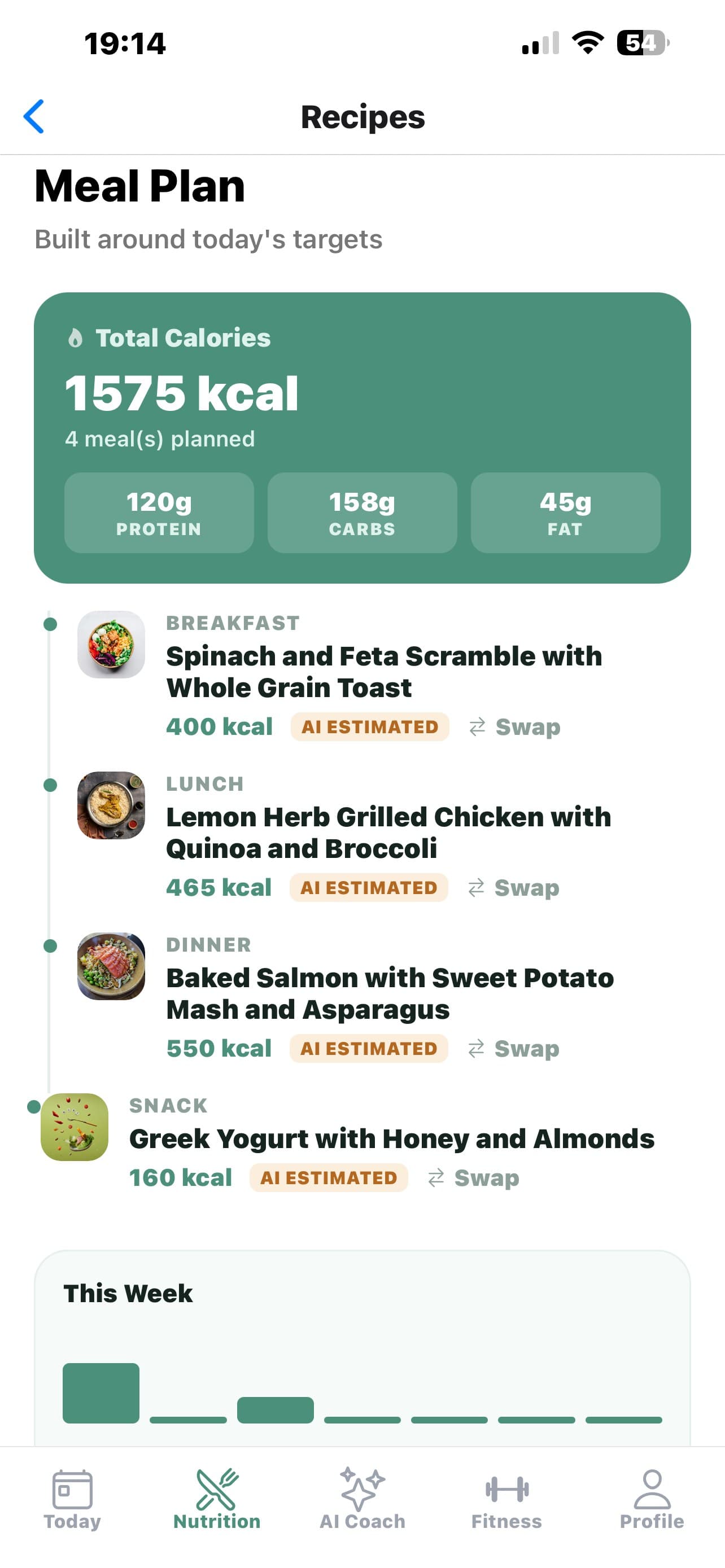 Nutraxis app screenshot: AI Meal Plan